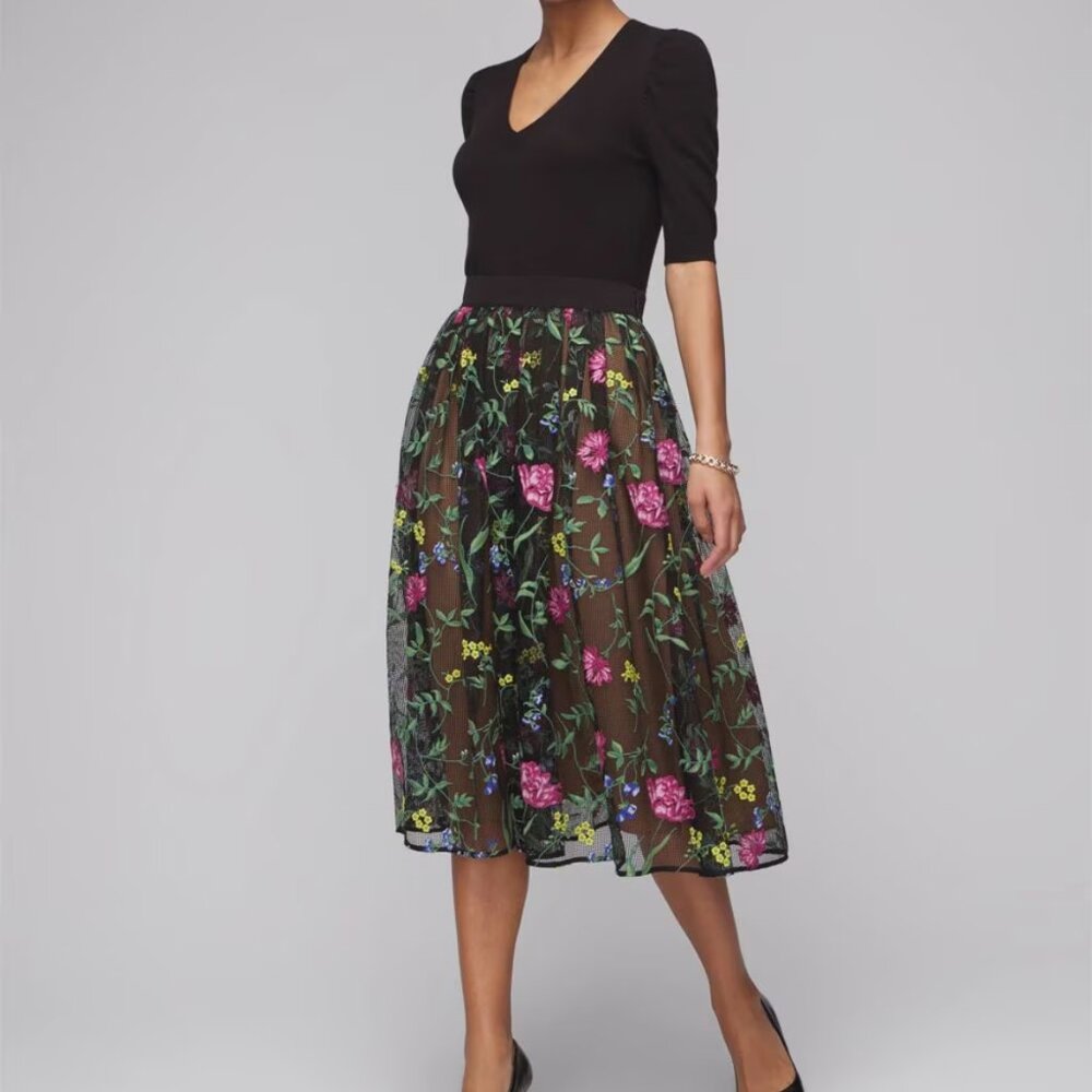 White House Black Market Black Embellished Midi Skirt